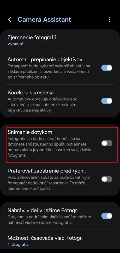 kamera asistent pre samsung telefony snimanie fotiek dotykom