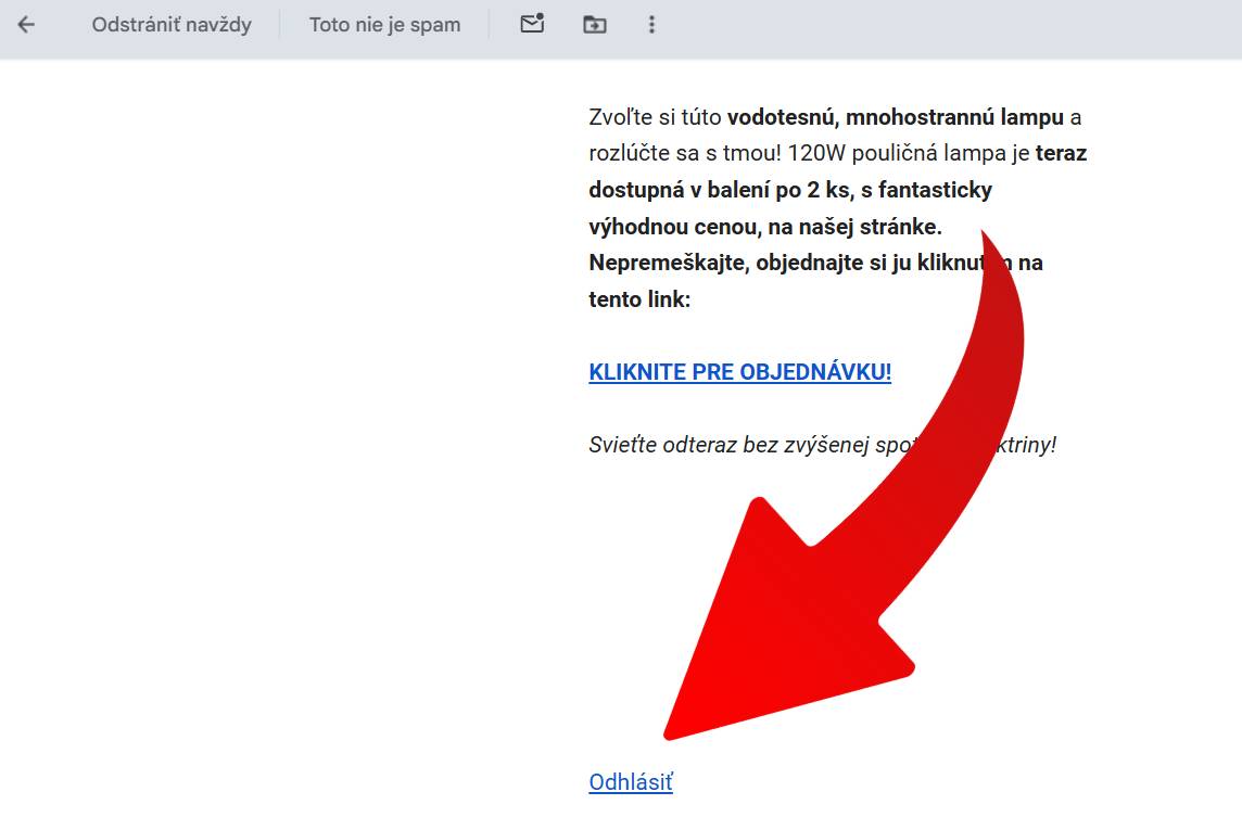 podvodny email s moznost odhlasenia