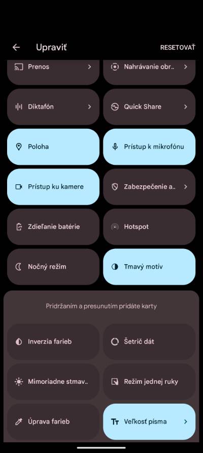 rychly prepinac poloha mikrofon kamera uprava notifikacnej listy
