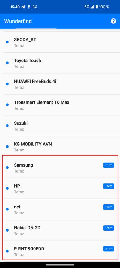 Bluetooth zariadenia v okoli