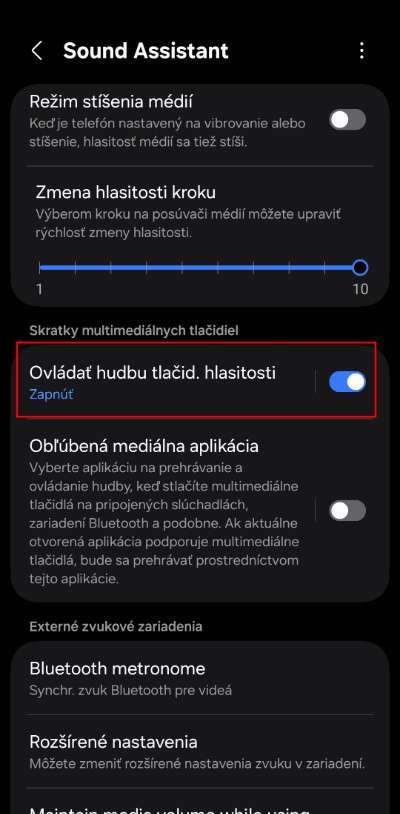 prepinanie skladieb v Android telefone cez tlacidlo hlasitosti_2