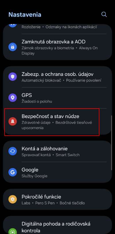 SOS tlacidlo Android telefon_1