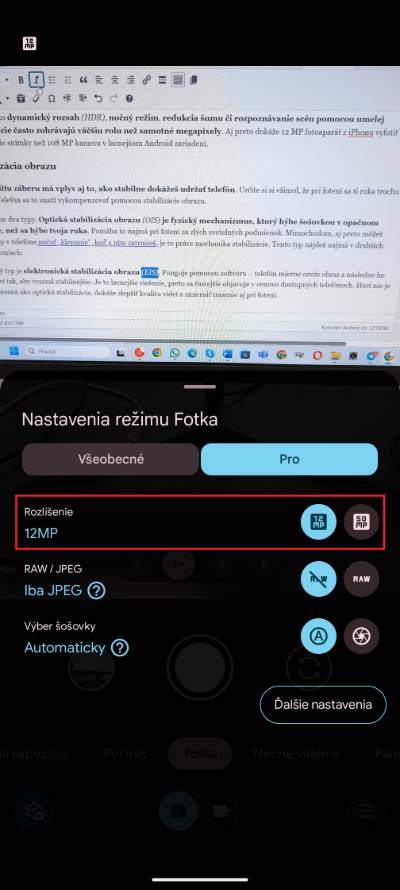 rozlisenie kamery fotoaparatu