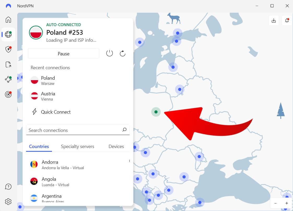 zmena server NordVPN